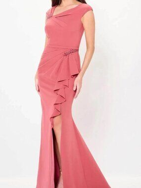 NWT Cameron Blake CB3232 Modest Crepe Formal Dress Coral Size 4